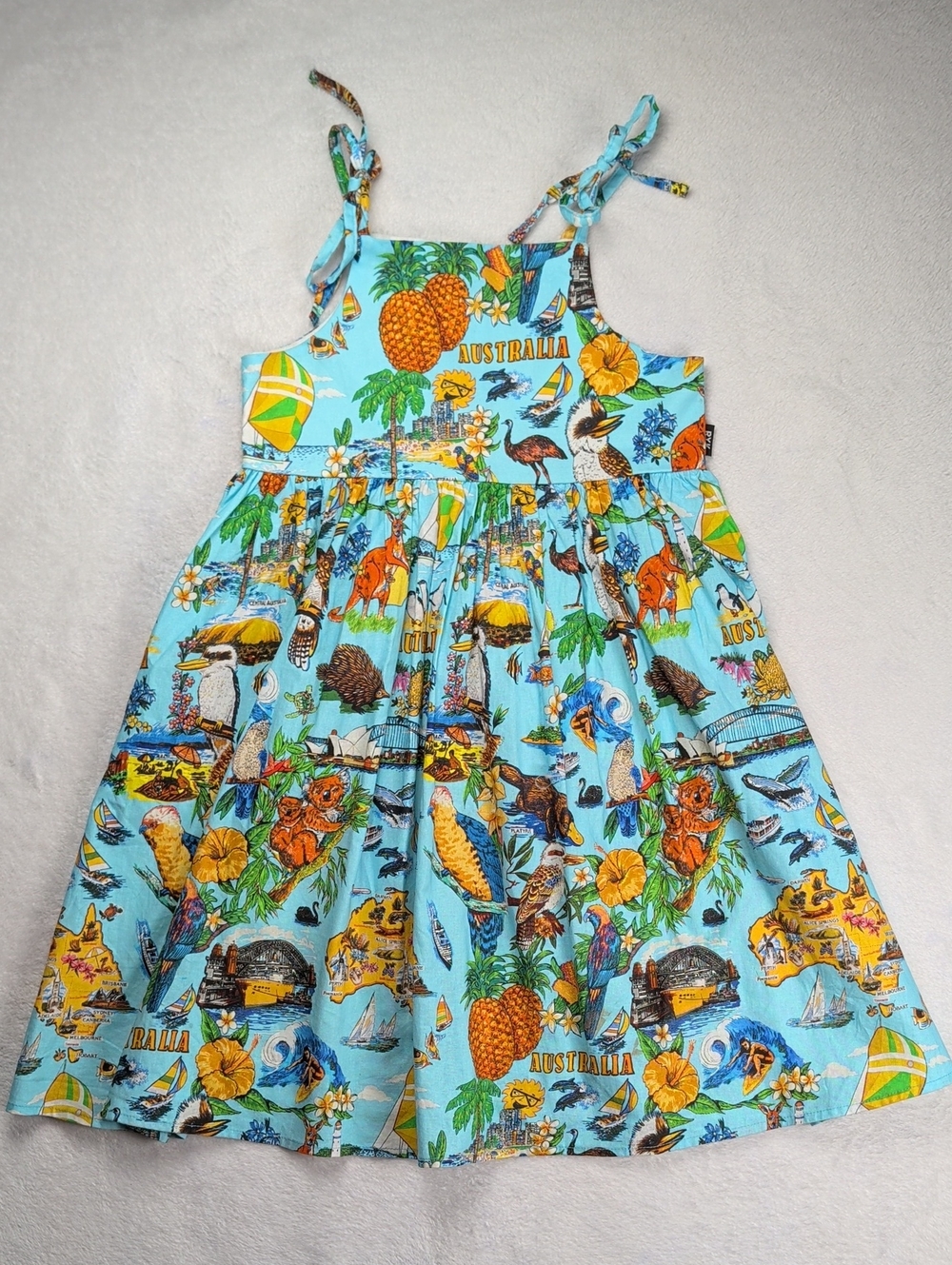 RYK Sky Blue Tropical Australia Landmarks Print Tie-Strap Sundress Size 8 AU